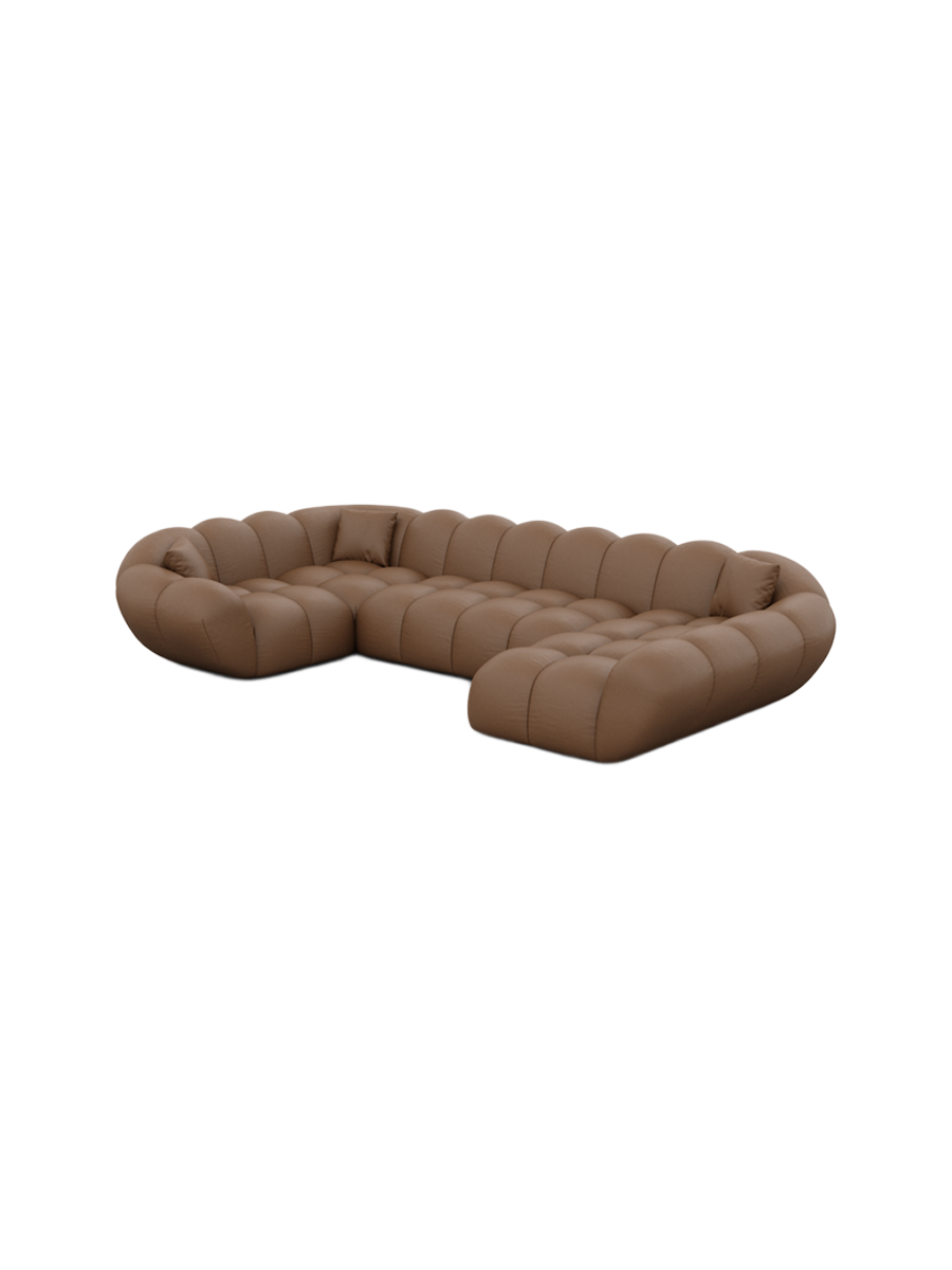 
Canapé panoramique design 6 places en cuir véritable « Levante XL » - Cuir véritable Choco Brown / Côté long gauche