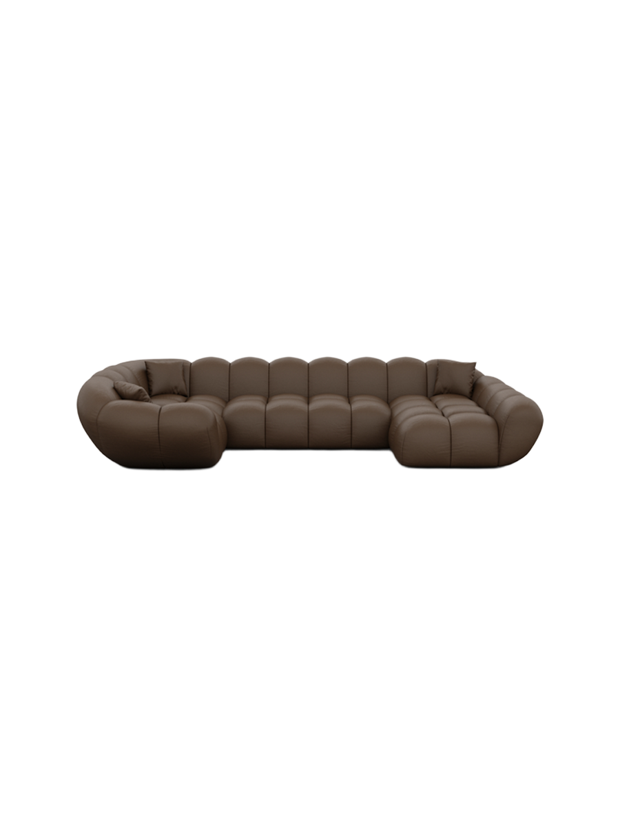 
Canapé panoramique design 6 places en cuir véritable « Levante XL » - Cuir véritable Beige / Côté long gauche