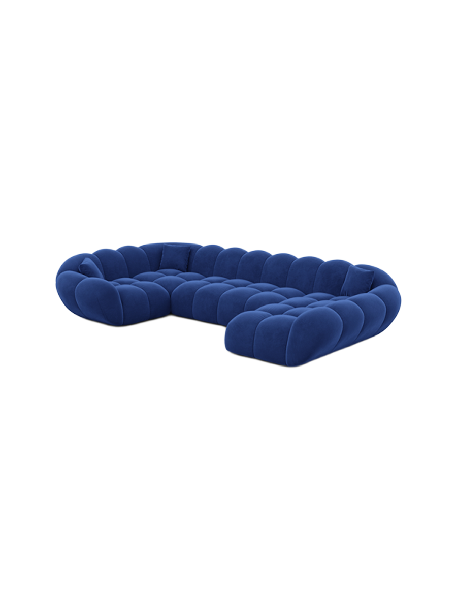 
6-seat designer panoramic sofa “Levante XL” with velvet upholstery - Velvet cover Royal Blue / Long side left