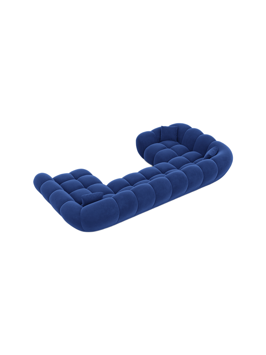 
6-seat designer panoramic sofa “Levante XL” with velvet upholstery - Velvet cover Royal Blue / Long side left