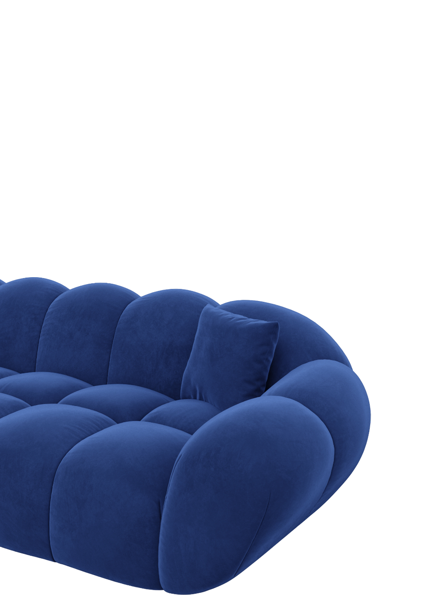 
6-seat designer panoramic sofa “Levante XL” with velvet upholstery - Velvet cover Royal Blue / Long side left