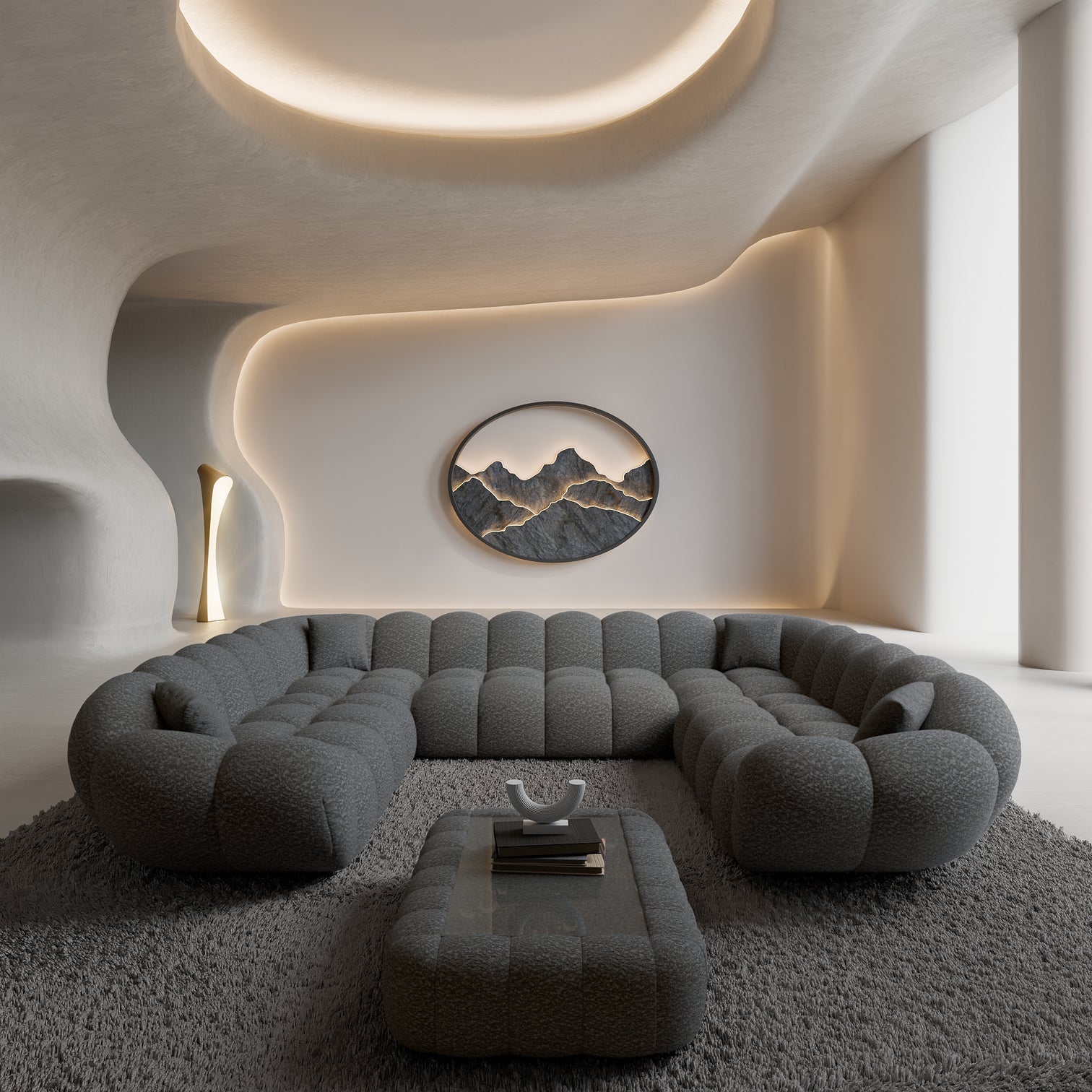 
7-Sitzer Design Panorama-Sofa „Levante Panorama“ mit Bouclé-Bezug - Bouclé Graphit