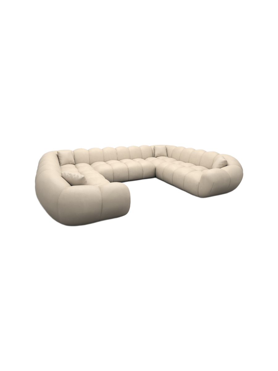 
7-Sitzer Design Echtleder Panorama-Sofa „Levante Panorama“ - Echtleder Beige