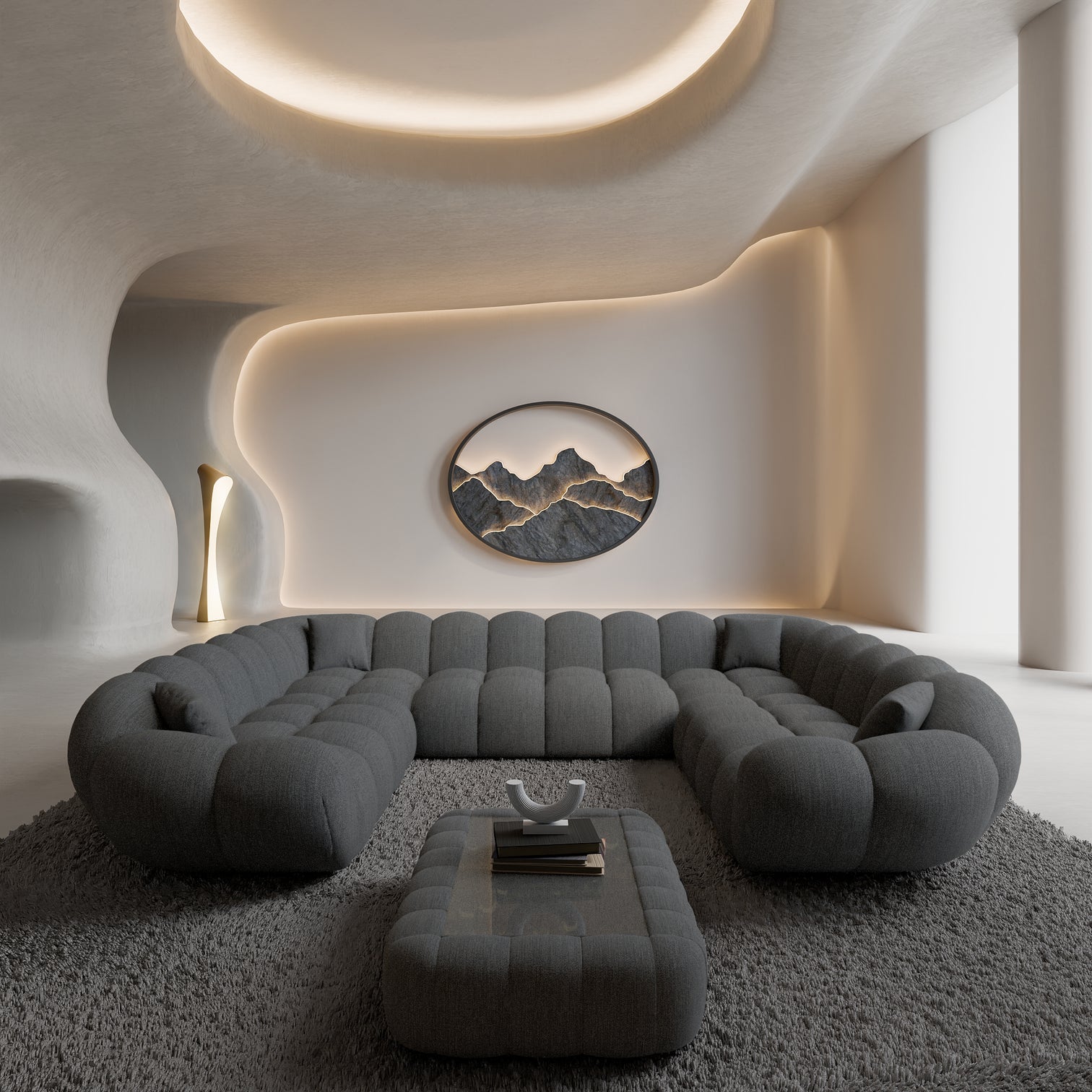 
7-Sitzer Design Panorama-Sofa „Levante Panorama“ mit Strukturstoff-Bezug - Strukturstoff Anthrazit