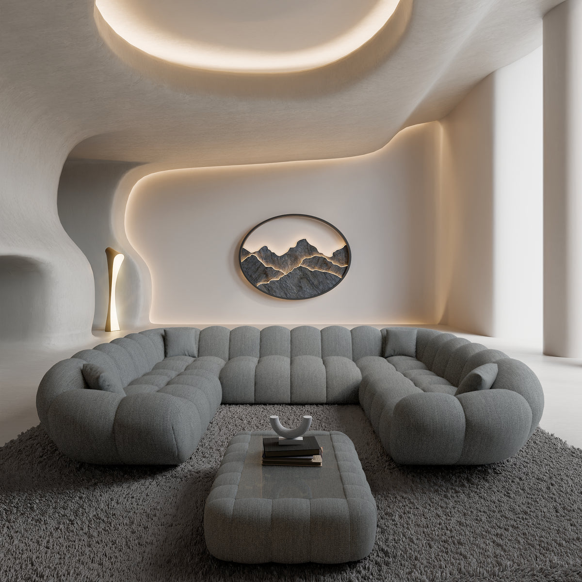 
Divano panoramico di design a 7 posti «Levante Panorama» con rivestimento in tessuto strutturato - Tessuto strutturato Grigio
