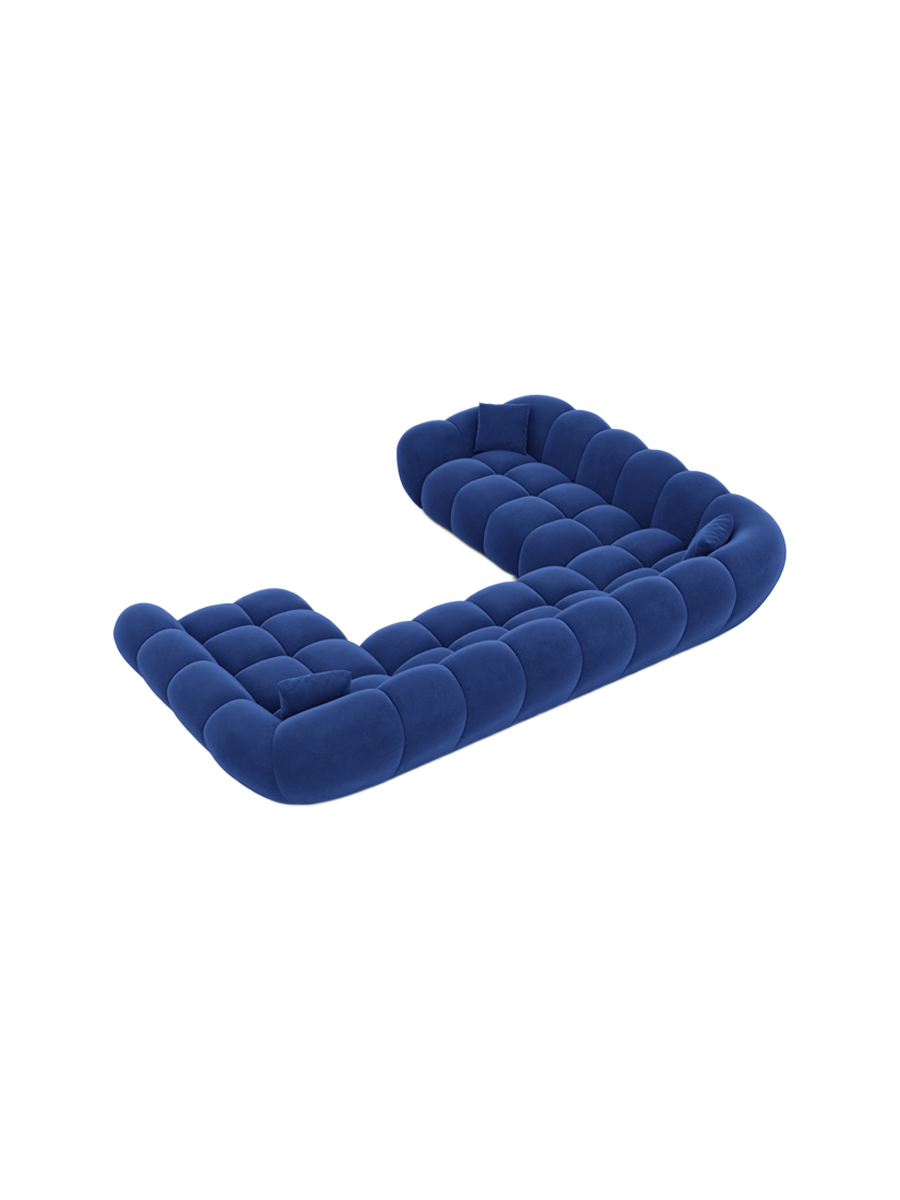 
7-seat designer panoramic sofa “Levante XXL” with velvet upholstery - Velvet cover Royal Blue / Long side left
