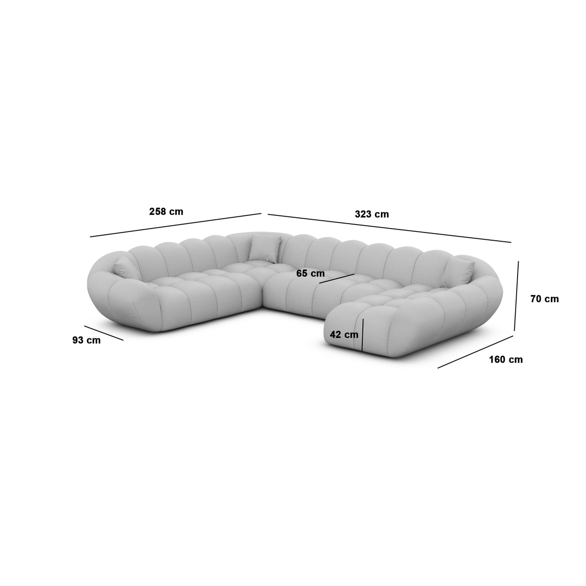 
7-seat designer panoramic sofa “Levante XXL” with velvet upholstery - Velvet cover Royal Blue / Long side left