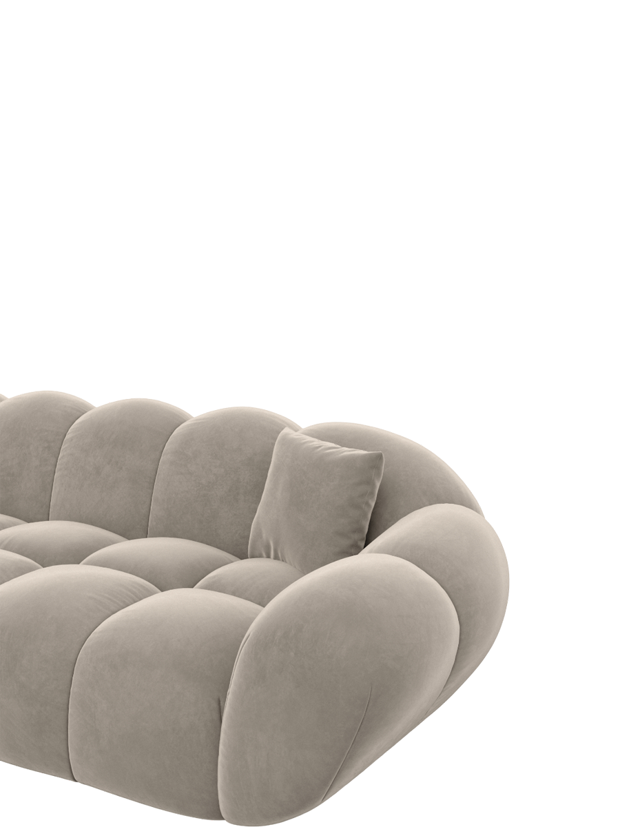 
Divano panoramico di design a 7 posti «Levante XXL» con rivestimento in velluto - Rivestimento in velluto Beige scuro / Lato lungo a sinistra