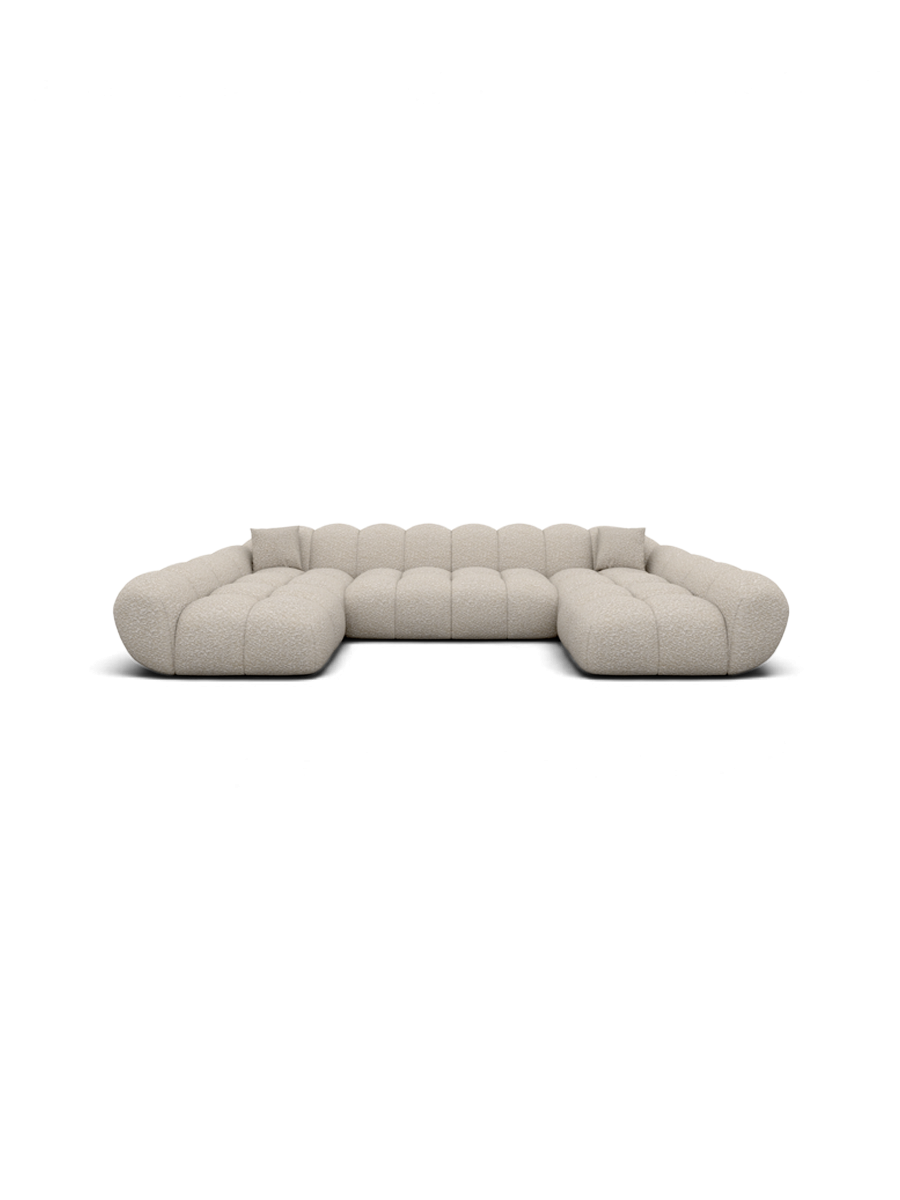
6-seat designer panoramic sofa “Levante Studio” with bouclé upholstery - Bouclé Toffee