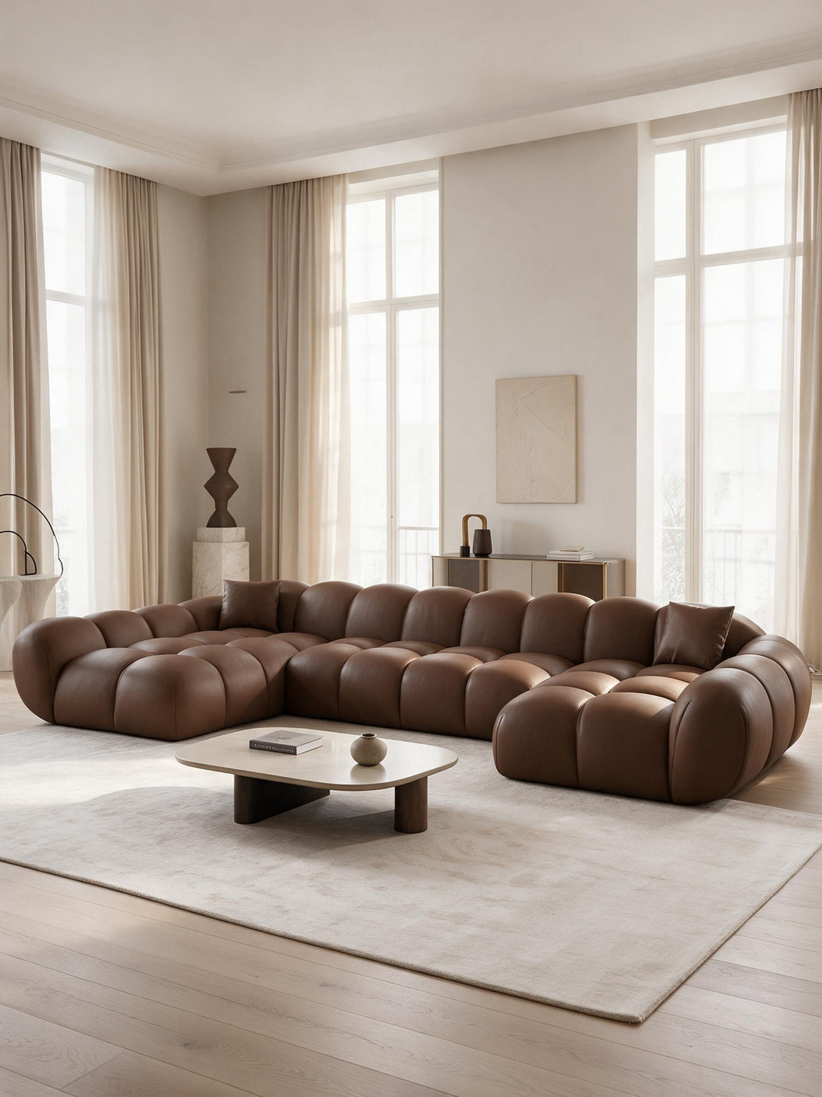 
Canapé panoramique design 6 places en cuir véritable « Levante Studio » - Cuir véritable Choco Brown