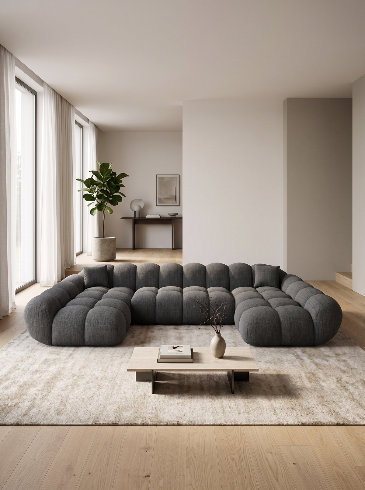 
Divano panoramico di design a 6 posti «Levante Studio» con rivestimento in tessuto strutturato - Tessuto strutturato Antracite
