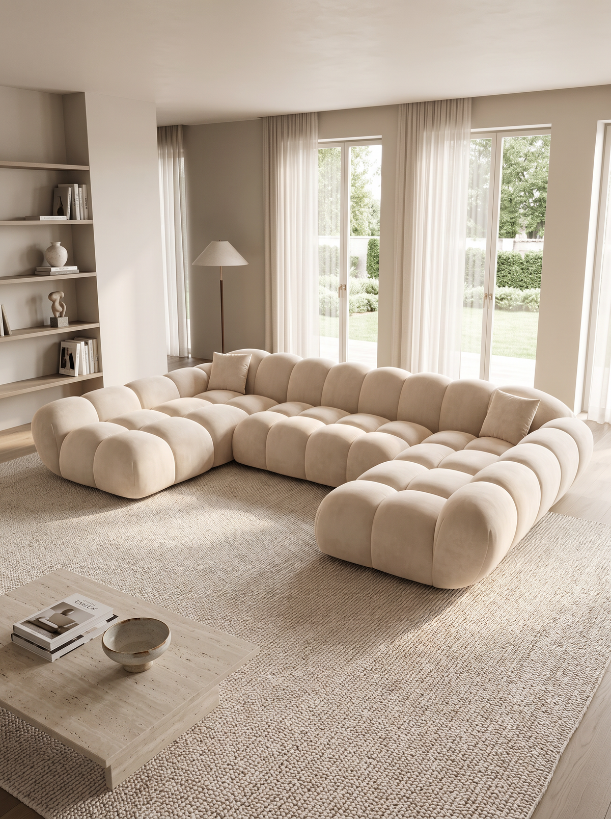 
Divano panoramico di design a 6 posti «Levante Studio» con rivestimento in velluto - Rivestimento in velluto Beige