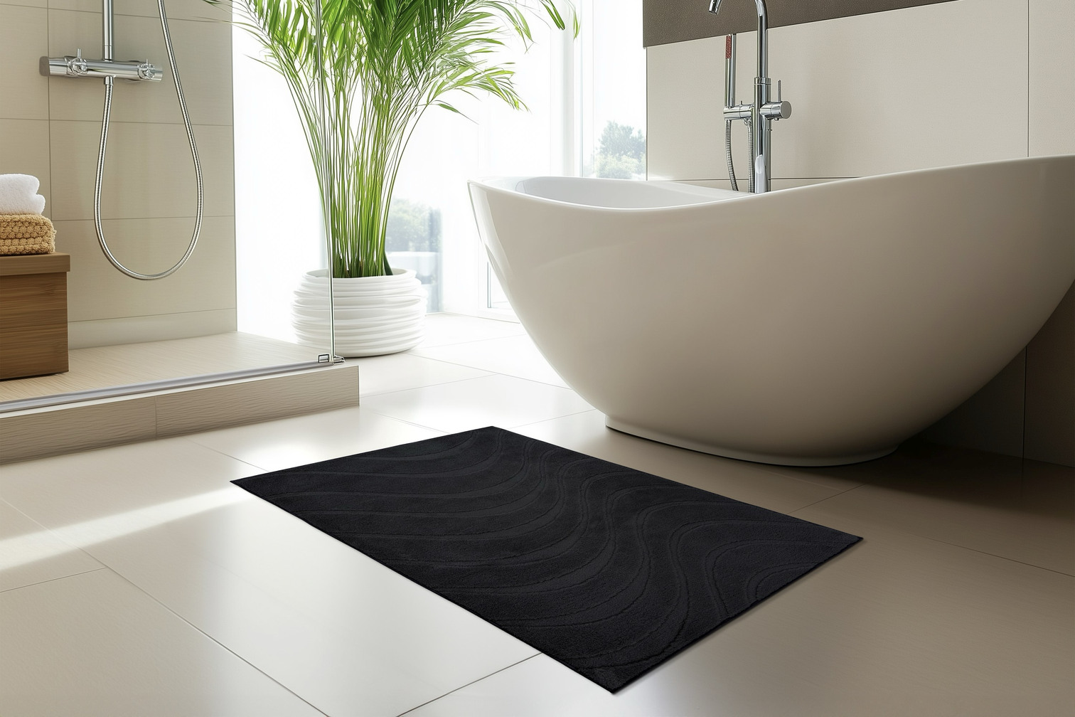 
High-quality, washable bath mat "Lina" - Black - 40 x 60 cm