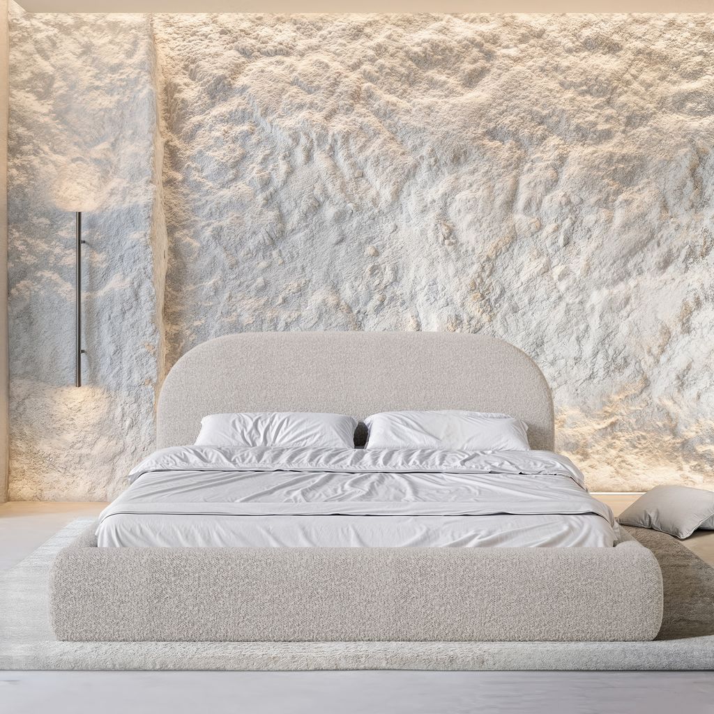 
Design Polsterbett „Zahra“ mit Ablagefach, Bouclé Toffee - 140 x 200 cm