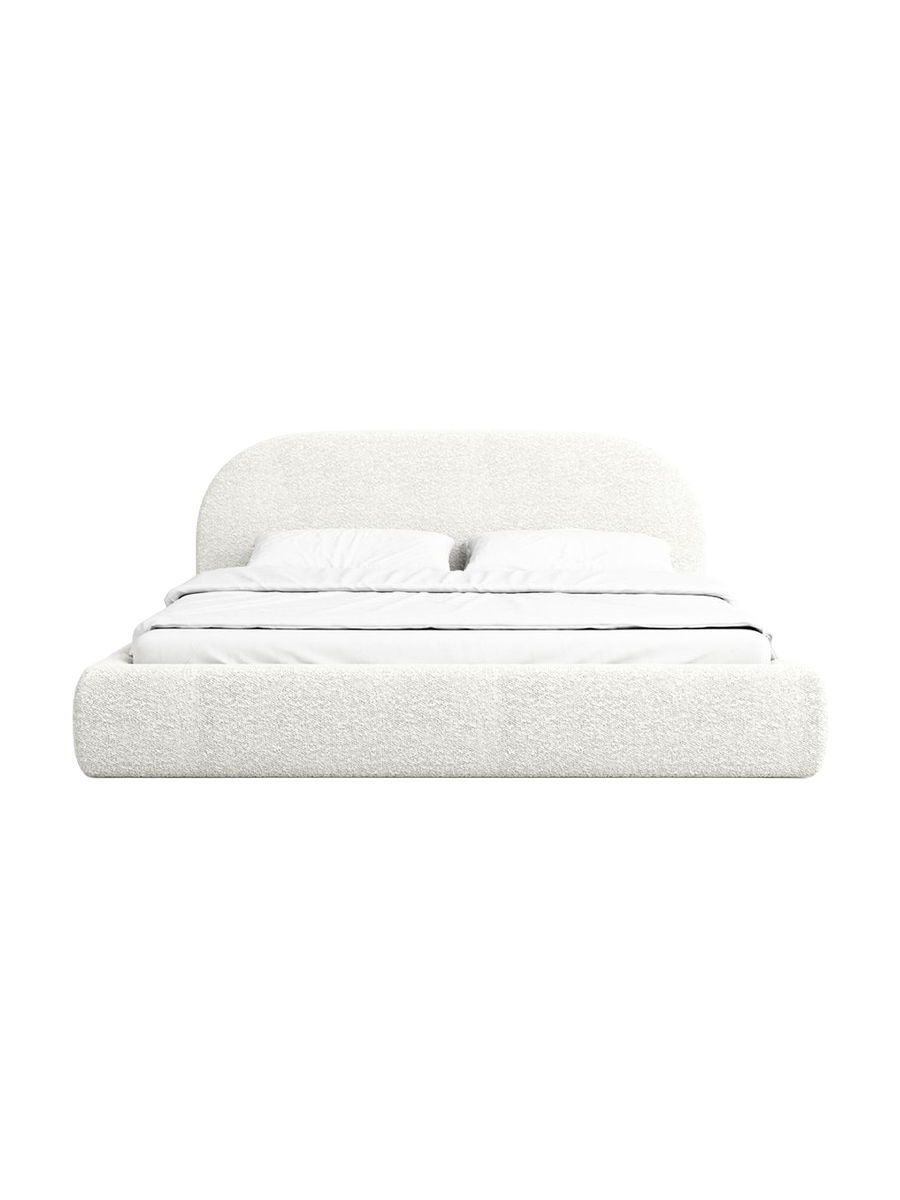
Design Polsterbett „Zahra“ mit Ablagefach, Bouclé Weiss - 140 x 200 cm