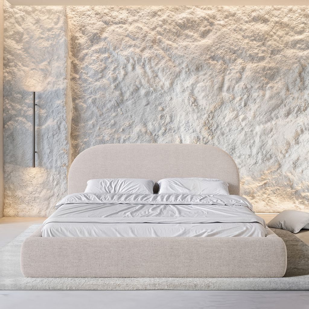 
Design Polsterbett „Zahra“ mit Ablagefach, Webstoff Beige - 140 x 200 cm