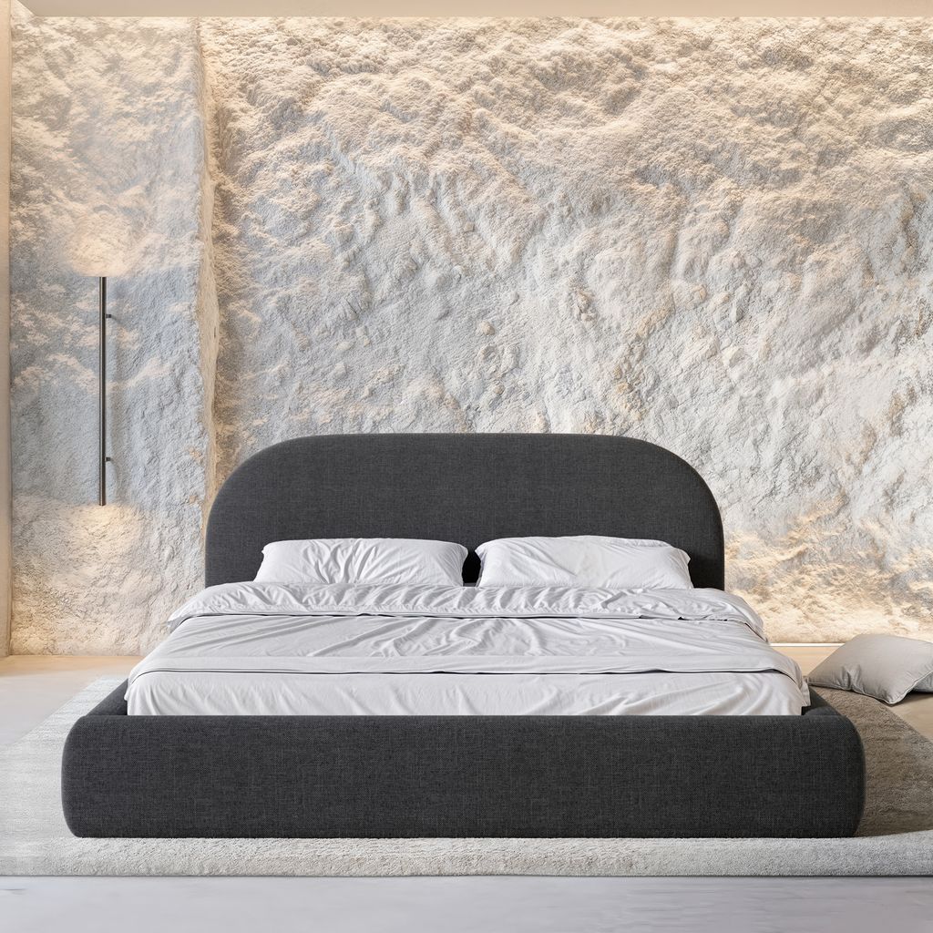 
Design Polsterbett „Zahra“ mit Ablagefach, Webstoff Schwarz - 140 x 200 cm