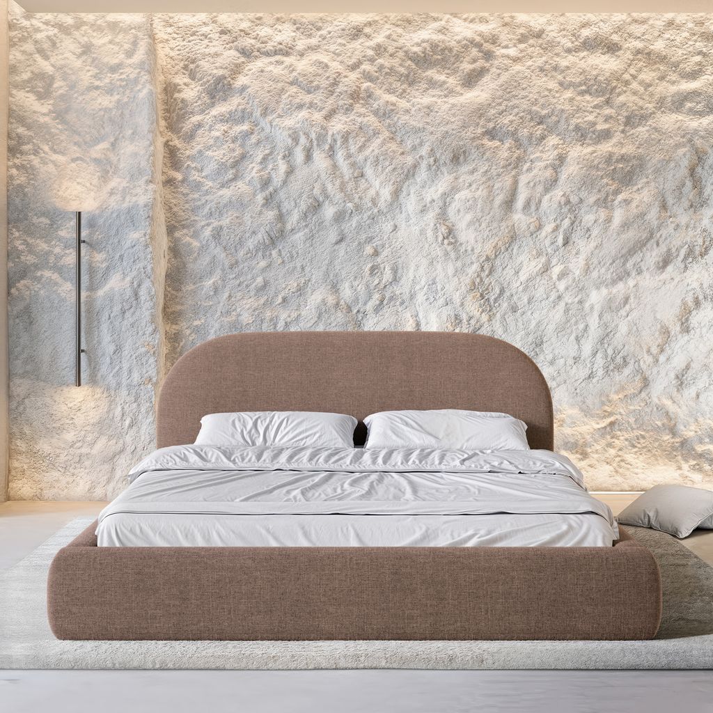 
Design Polsterbett „Zahra“ mit Ablagefach, Webstoff Braun - 140 x 200 cm