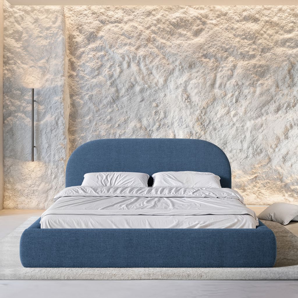 
Design Polsterbett „Zahra“ mit Ablagefach, Webstoff Dunkelblau - 140 x 200 cm