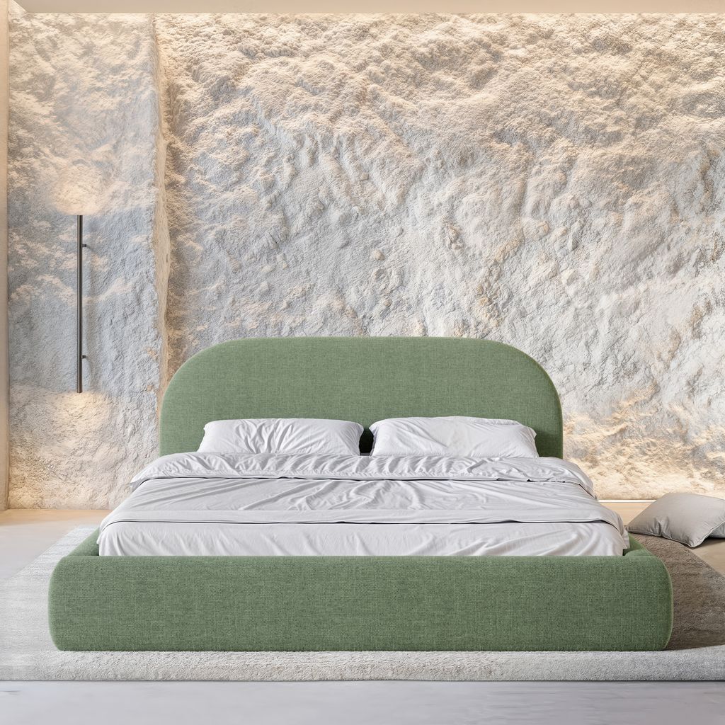 
Design Polsterbett „Zahra“ mit Ablagefach, Webstoff Grün - 140 x 200 cm
