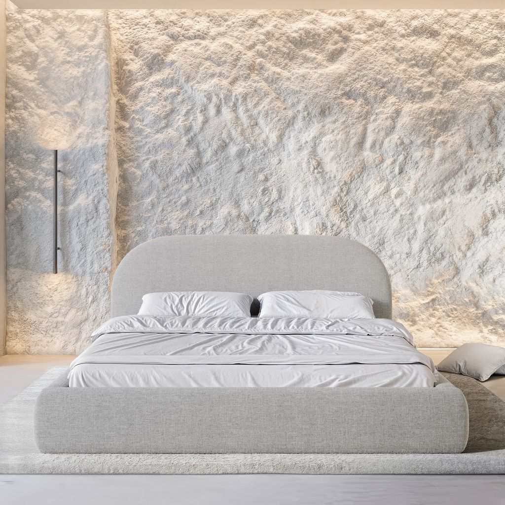 
Design Polsterbett „Zahra“ mit Ablagefach, Webstoff Hellgrau - 140 x 200 cm