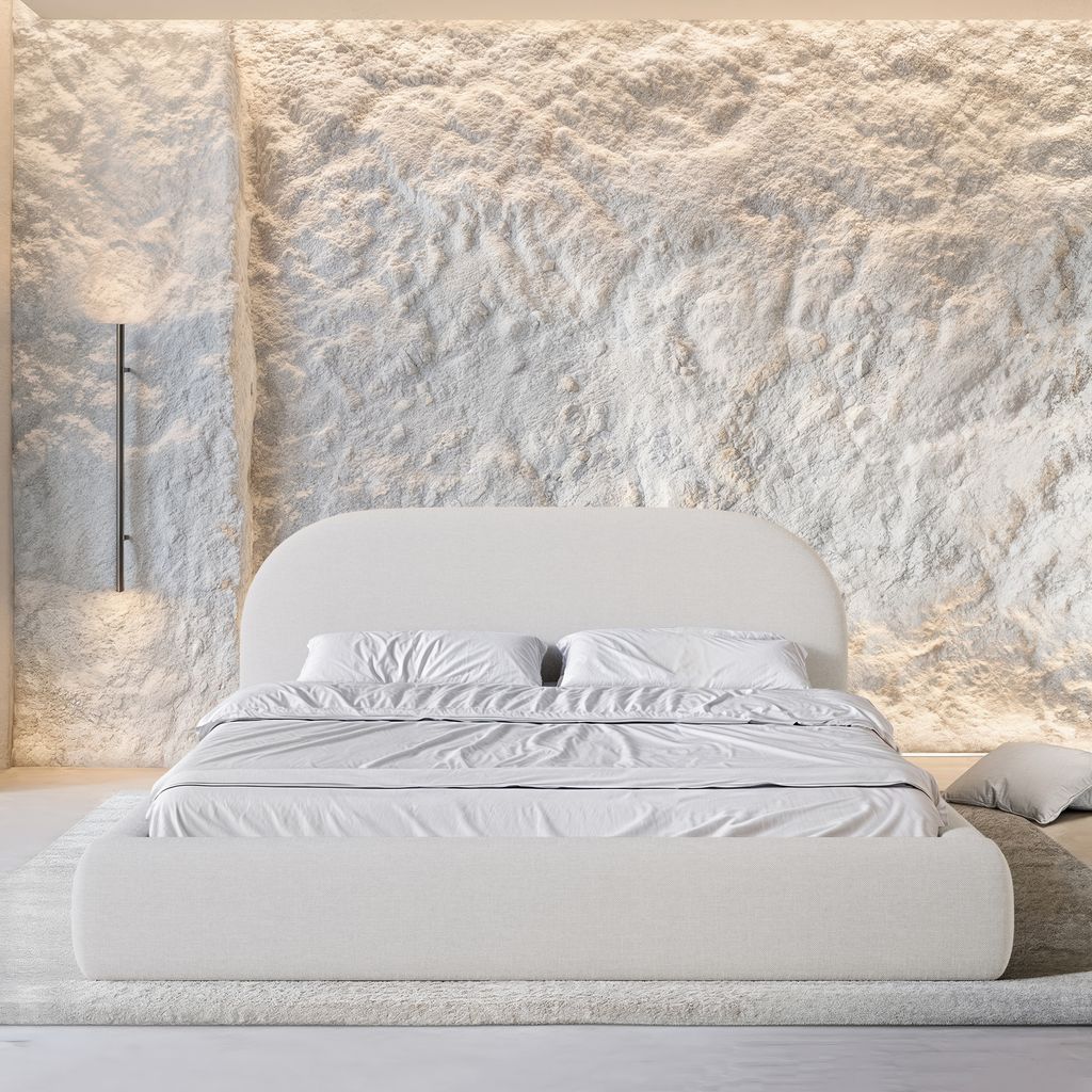 
Design Polsterbett „Zahra“ mit Ablagefach, Webstoff Weiss - 140 x 200 cm