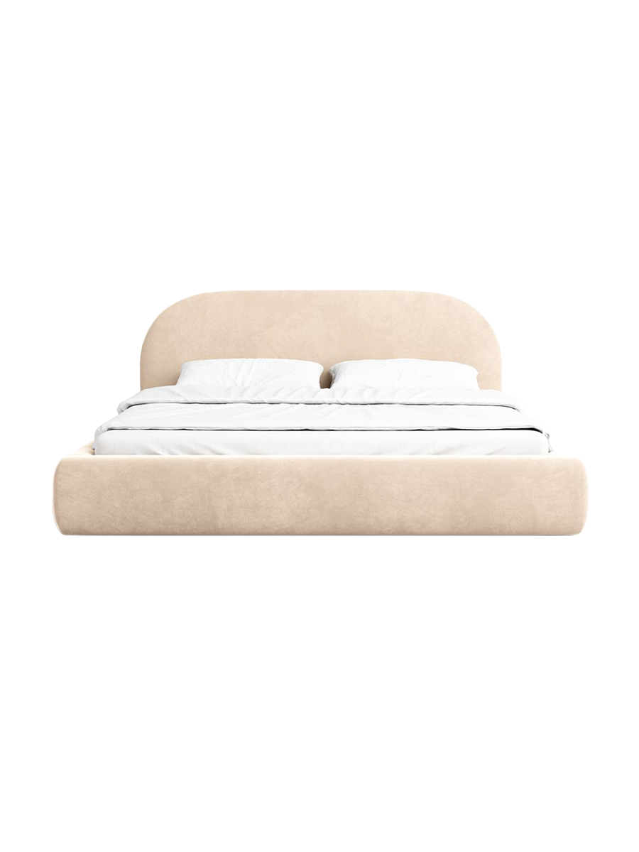 
Design Polsterbett „Zahra“ mit Ablagefach, Samt Beige - 140 x 200 cm