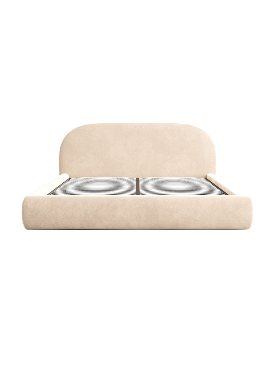 
Design Polsterbett „Zahra“ mit Ablagefach, Samt Beige - 140 x 200 cm