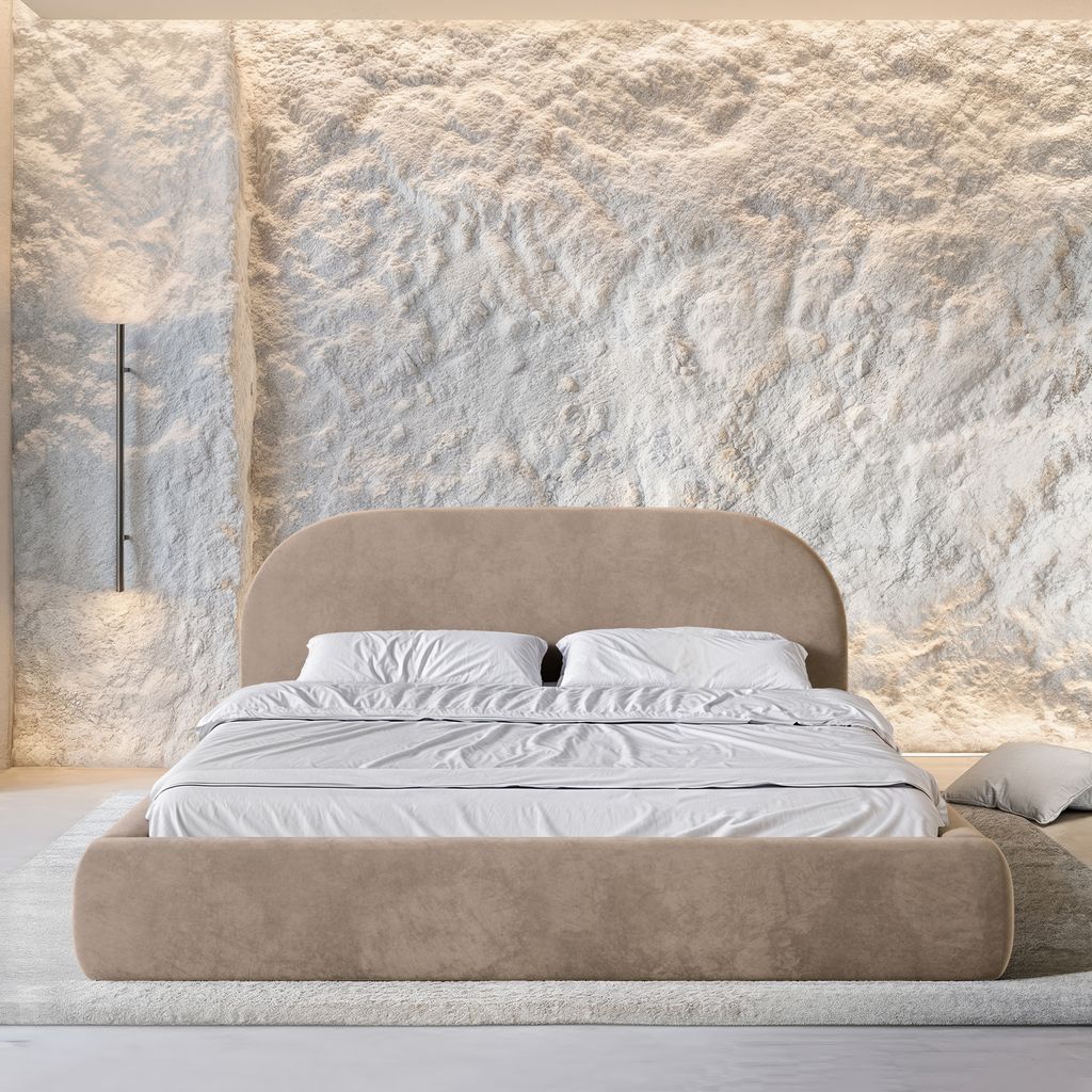 
Design Polsterbett „Zahra“ mit Ablagefach, Samt Braun - 140 x 200 cm
