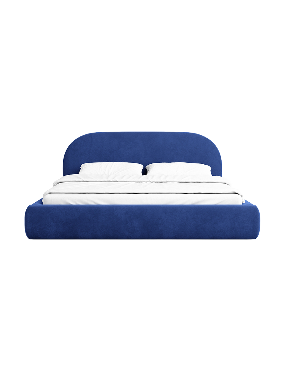
Design Polsterbett „Zahra“ mit Ablagefach, Samt Blau - 140 x 200 cm