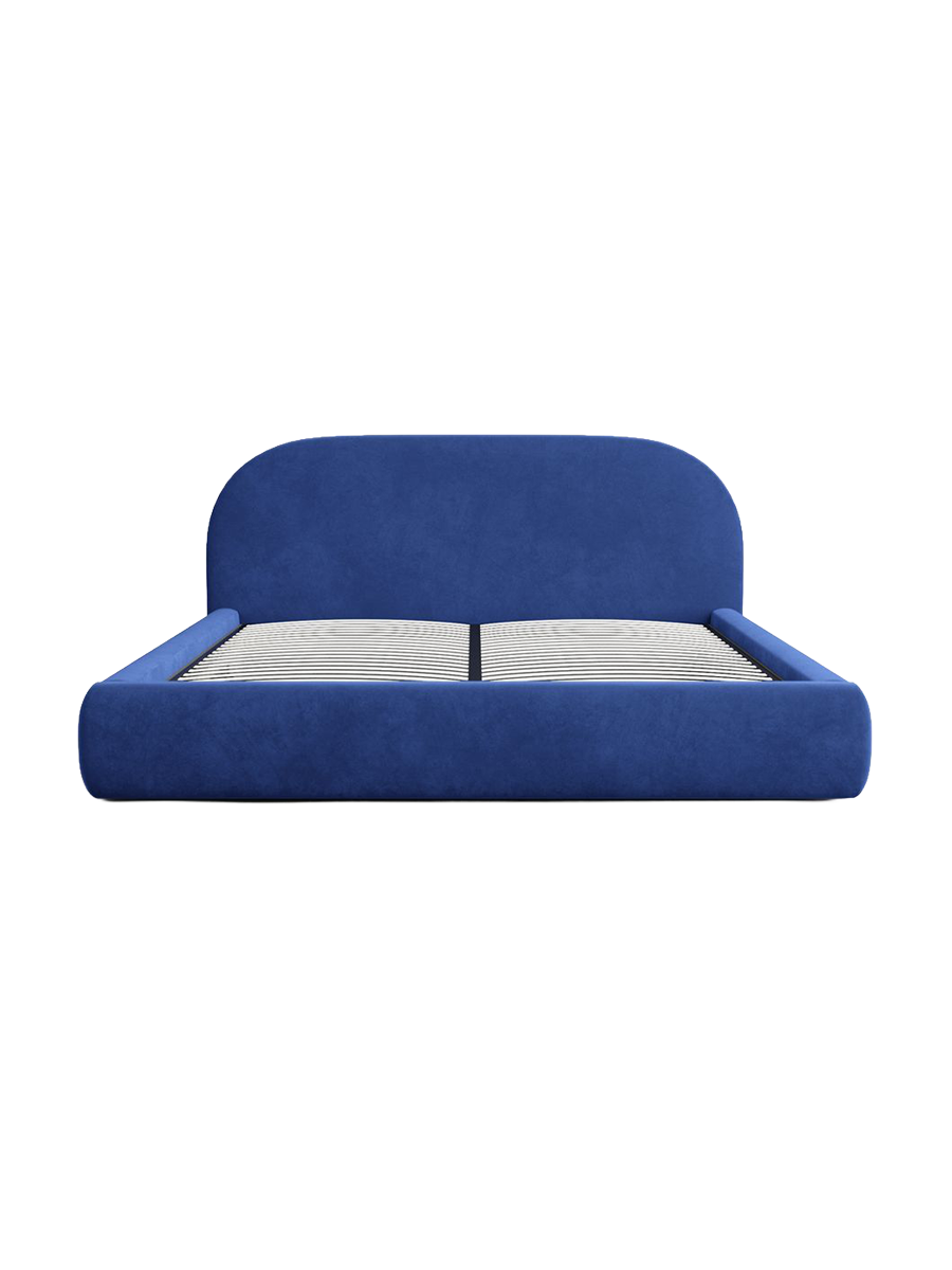 
Design Polsterbett „Zahra“ mit Ablagefach, Samt Blau - 140 x 200 cm
