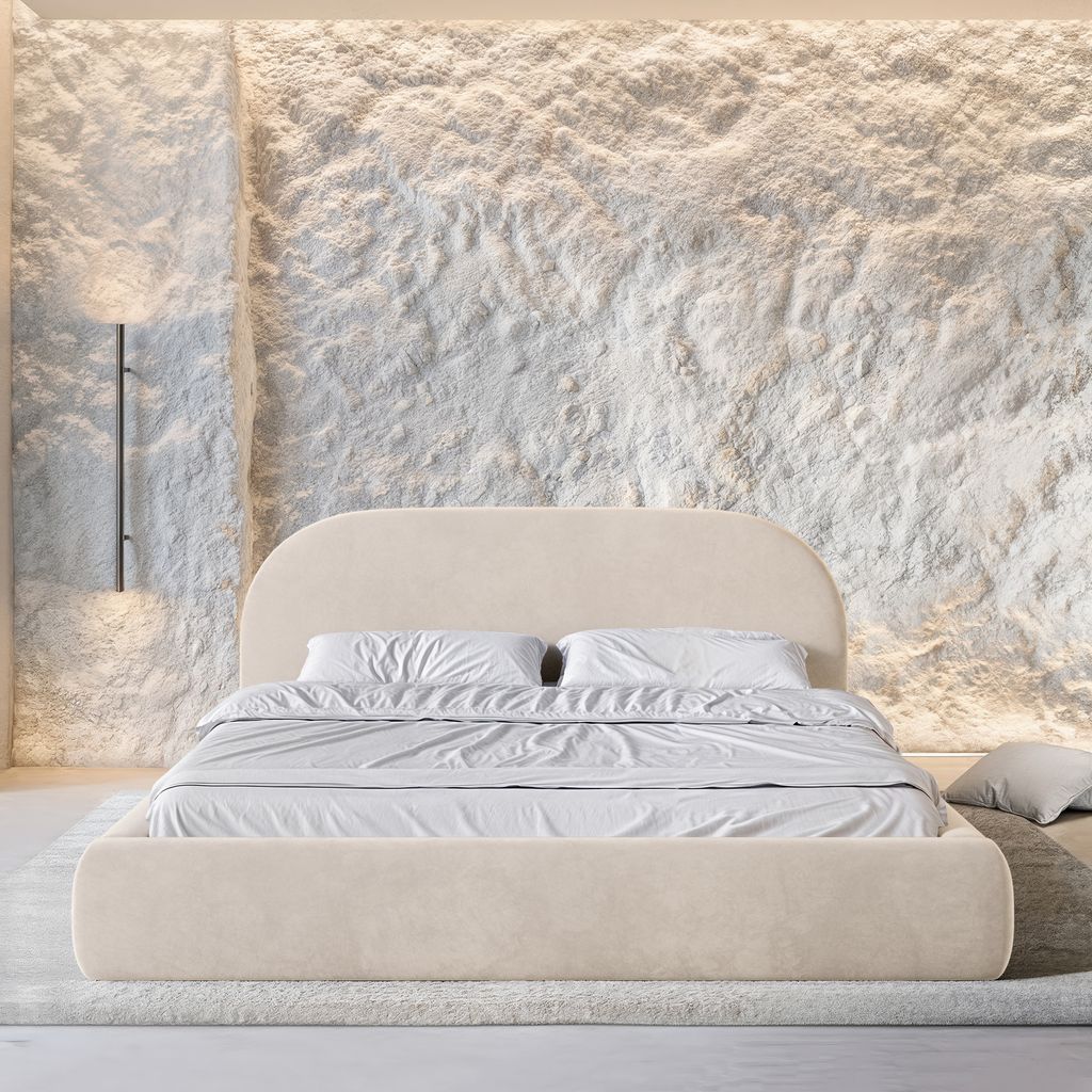 
Design Polsterbett „Zahra“ mit Ablagefach, Samt Cream - 140 x 200 cm