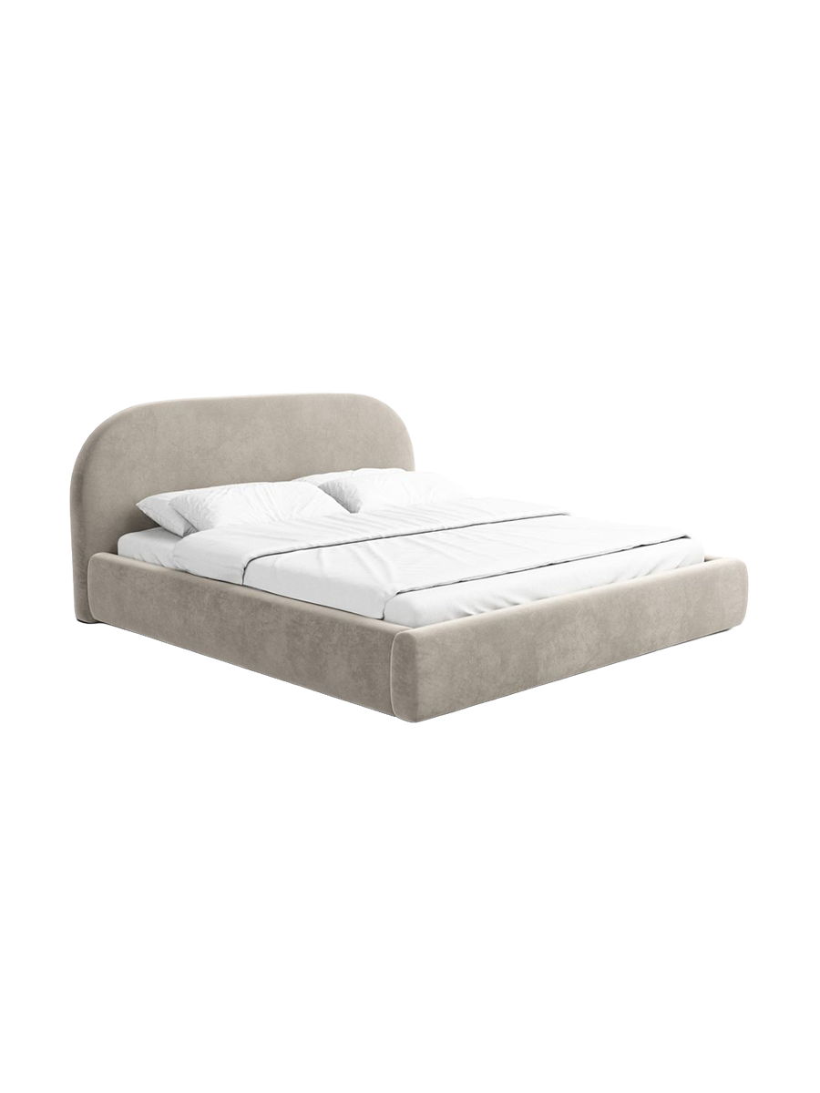 
Design Polsterbett „Zahra“ mit Ablagefach, Samt Beige dunkel - 140 x 200 cm