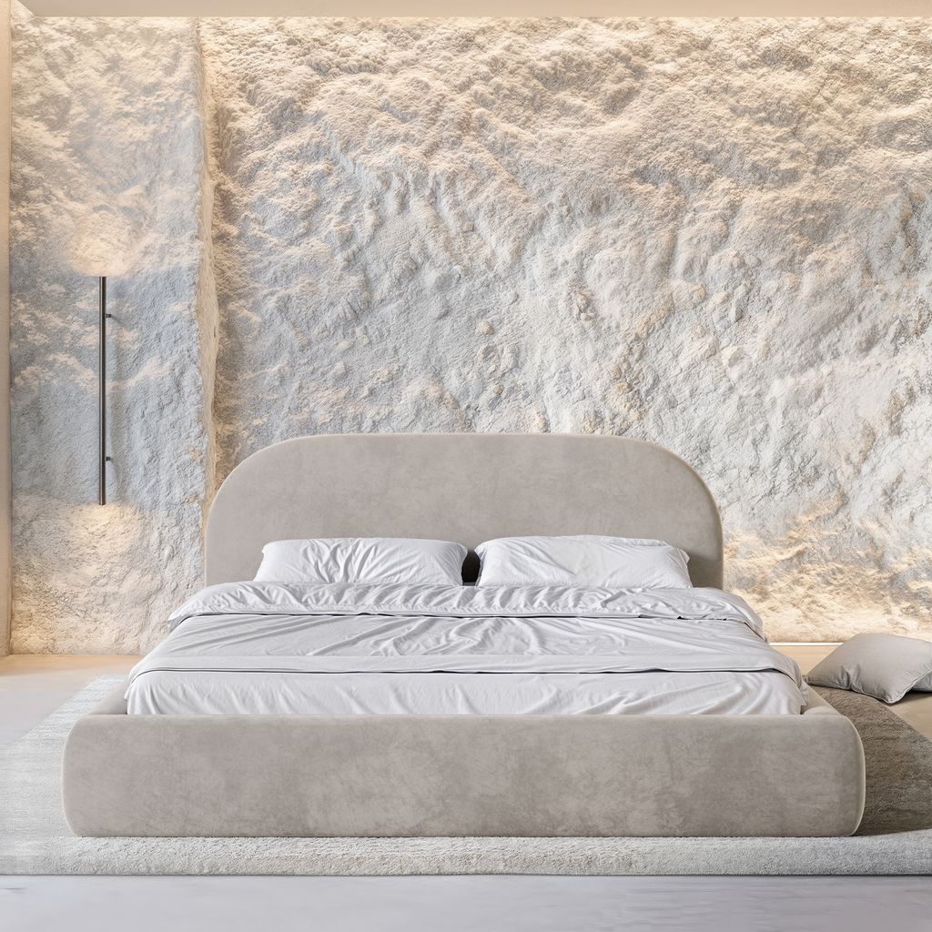 
Design Polsterbett „Zahra“ mit Ablagefach, Samt Beige dunkel - 140 x 200 cm