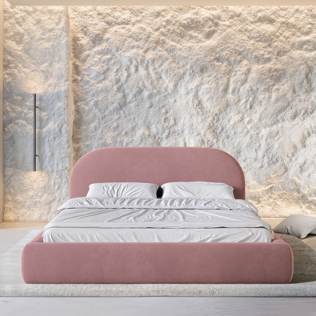 
Design Polsterbett „Zahra“ mit Ablagefach, Samt Lachsrosa - 140 x 200 cm