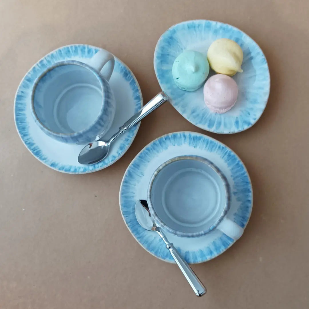 
Handmade Coffee & Tea Cup "Brisa" with Saucer - Blue