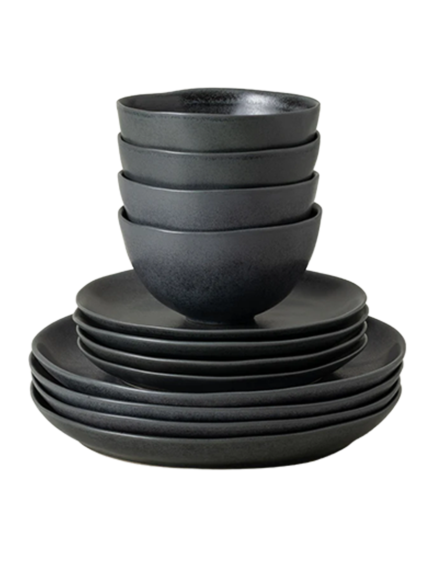 
Handmade Dinnerware Set "Livia Black", 4 Persons, 12 Pieces