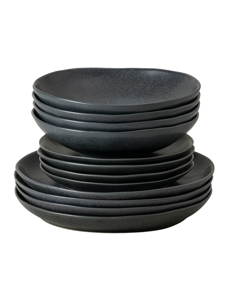 
Handmade Dinnerware Set "Livia II Black", 4 Person, 12 Pieces
