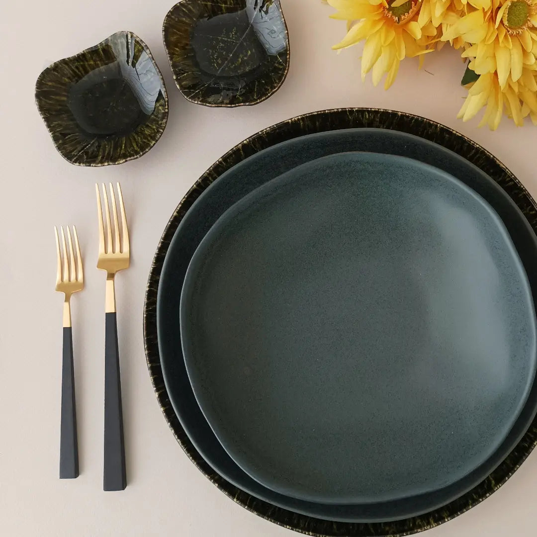 
Handmade Dinnerware Set "Livia II Black", 4 Person, 12 Pieces