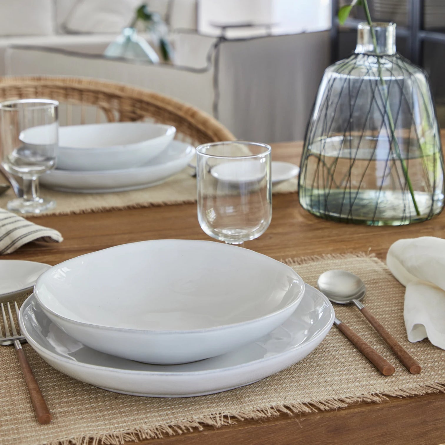 
Handmade Dinnerware Set "Livia II White", 4 persons, 12 pieces