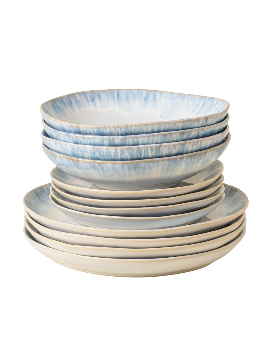 
Handmade Dinnerware Set "Brisa Blue II", 4 place settings, 12 pieces