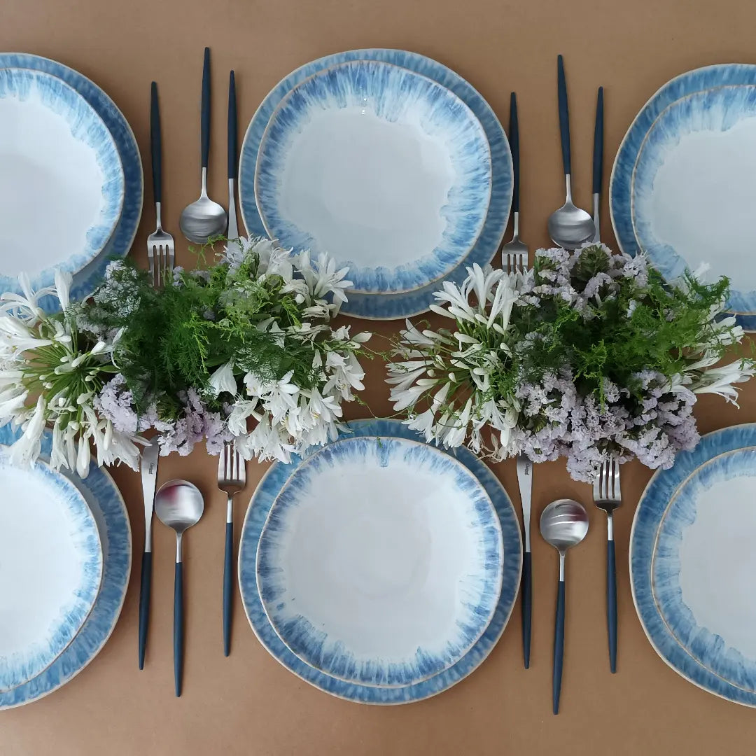 
Handmade Dinnerware Set "Brisa Blue II", 4 place settings, 12 pieces