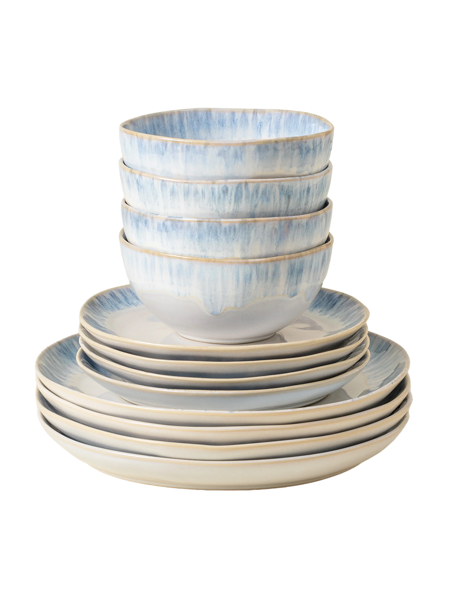 
Handmade Dinnerware Set "Brisa Blue", 4 Person, 12-Piece