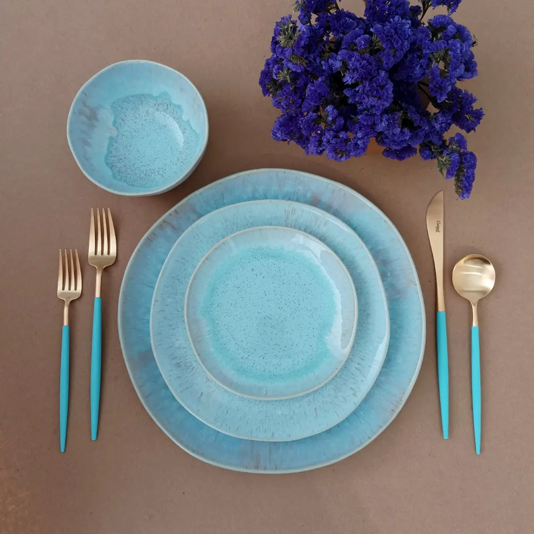 
Handmade Dinnerware Set "Eivissa II Sea Blue", 4 people, 12-piece