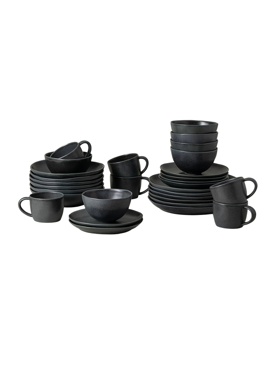 
Handmade Dinnerware Set "Livia Black," 6 Persons, 30 Pieces