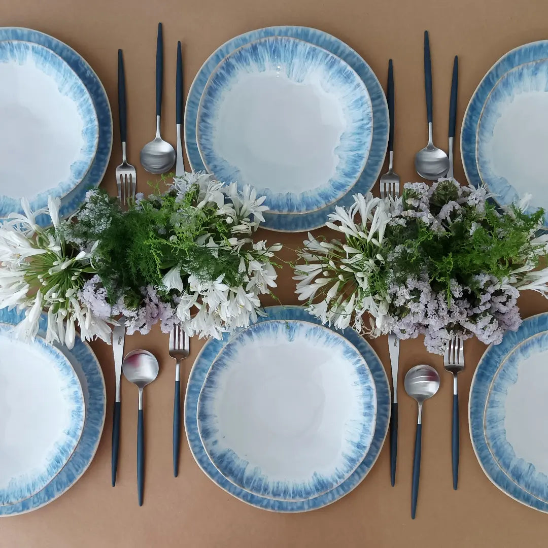 
Handmade Dinnerware Set "Brisa Blue", 6 people, 36-piece
