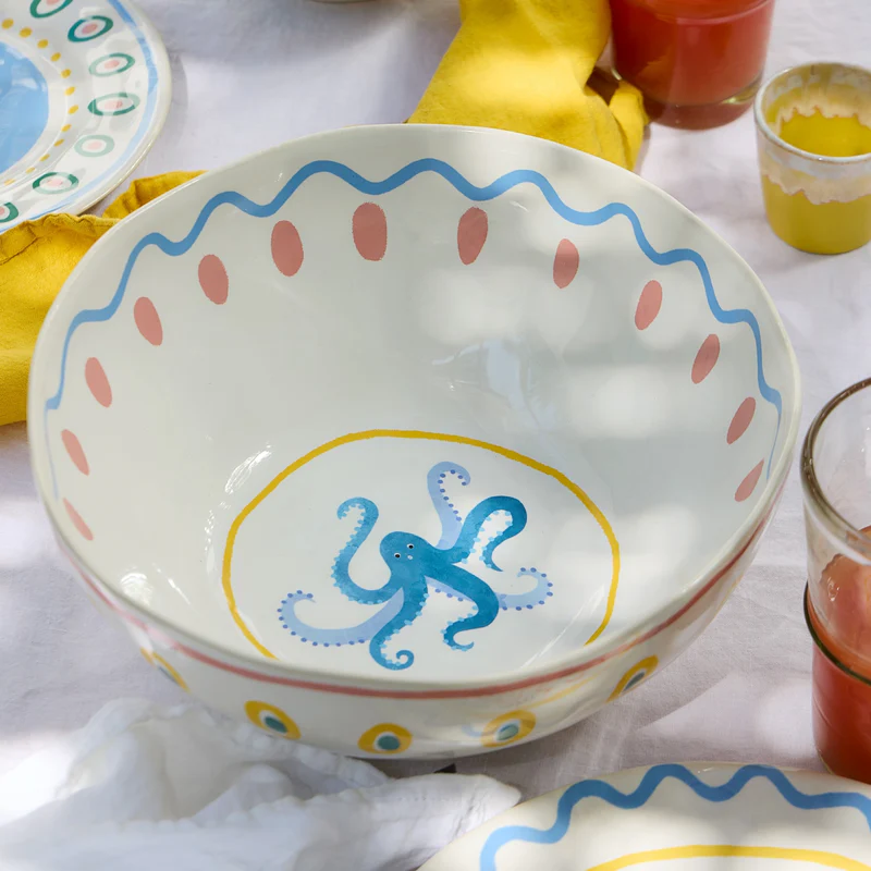 
Handcrafted Salad Bowl "Summer Bliss Octopus"