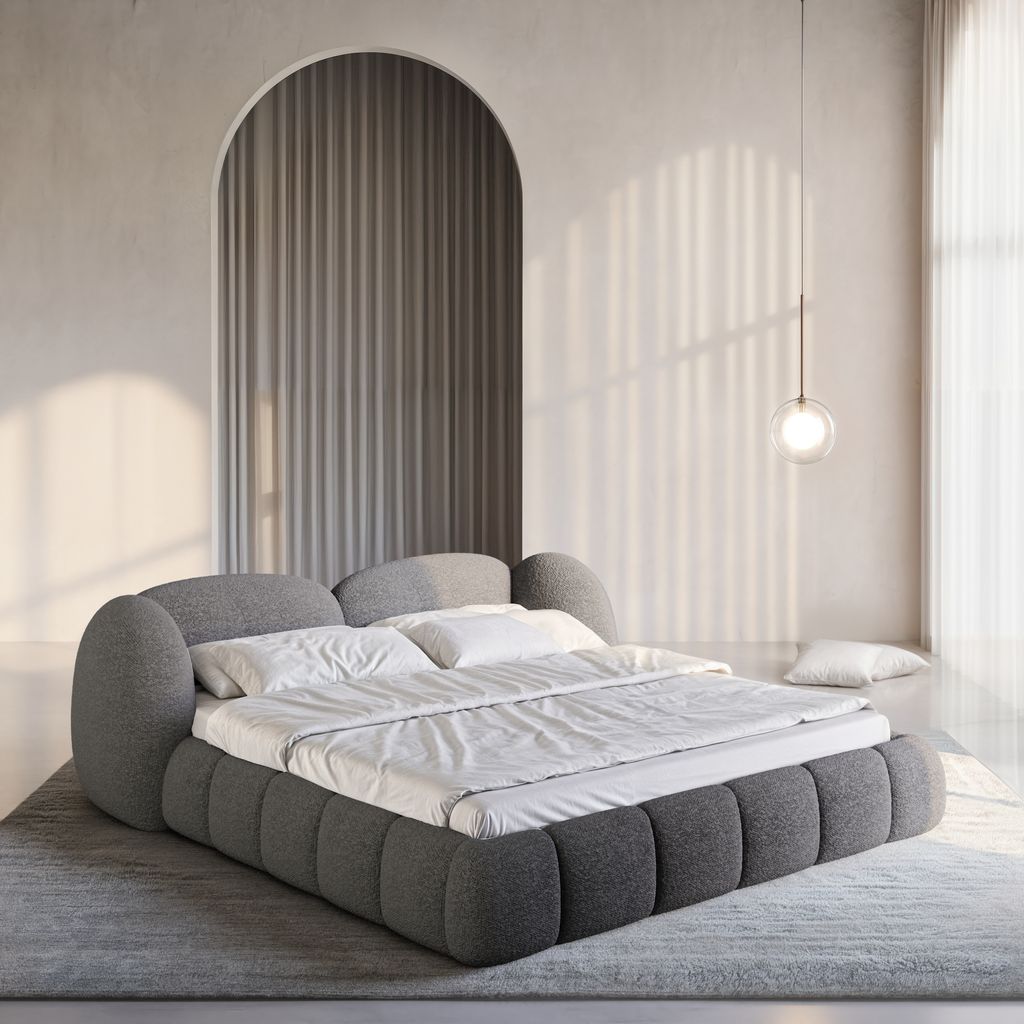 
Design Polsterbett „Amara“ mit Ablagefach, Bouclé Graphit - 140 x 200 cm