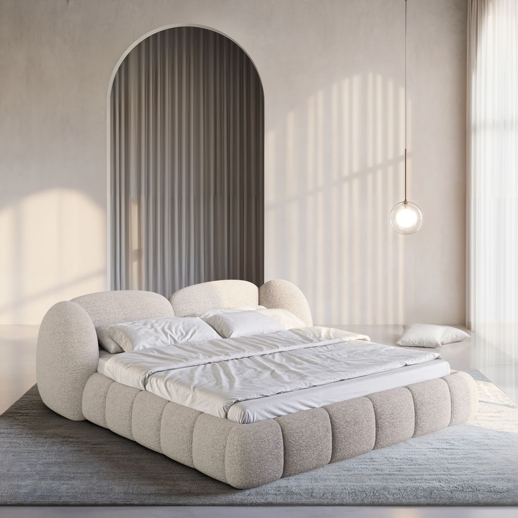 
Design Polsterbett „Amara“ mit Ablagefach, Bouclé Toffee - 140 x 200 cm