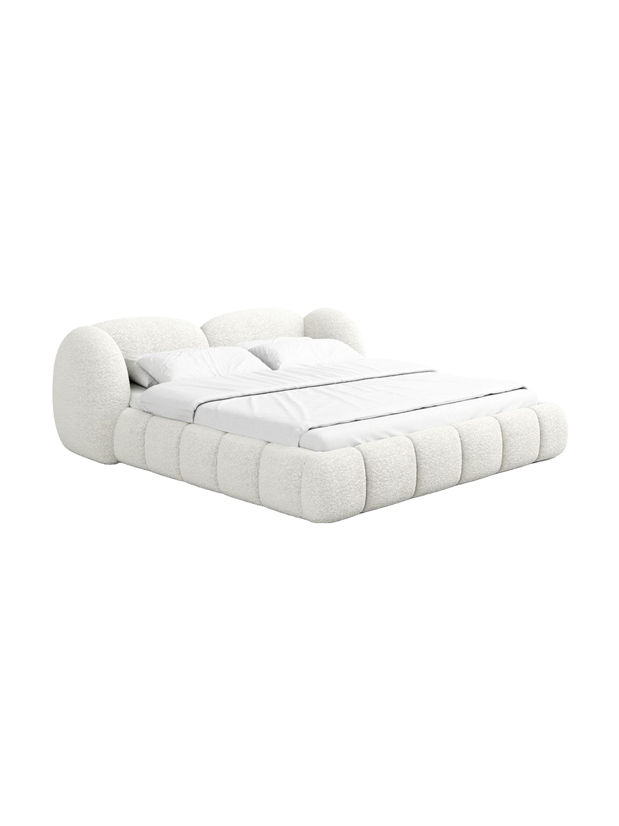 
Design Polsterbett „Amara“ mit Ablagefach, Bouclé Weiss - 140 x 200 cm